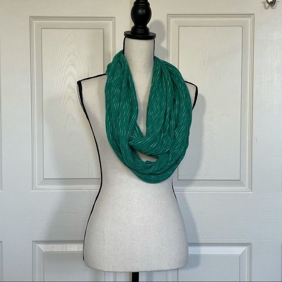 Gap Green & White Striped Cotton Infinity Scarf.